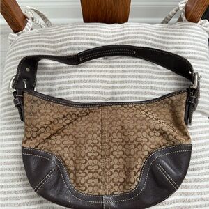 Coach Brown and Tan Shoulder Bag Classic Monogram